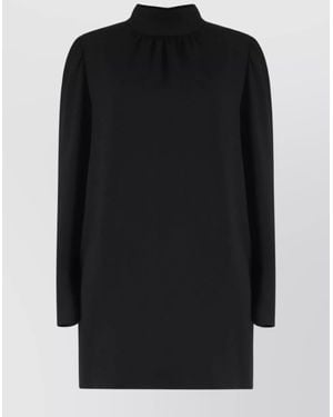 Max Mara Crepe Dress With High Neckline And Pockets - Black
