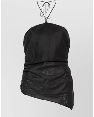 Semicouture Becka Linen Halterneck Asymmetric Ruched Top - Black