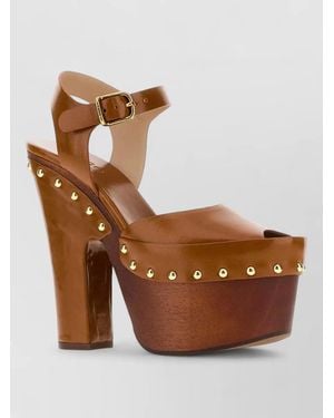 Chloé Leather Meret Clogs Open Toe Platform - Brown
