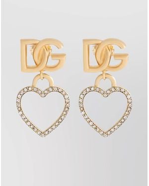Dolce & Gabbana Heart And Dg Logo Crystal Stud Earrings - White