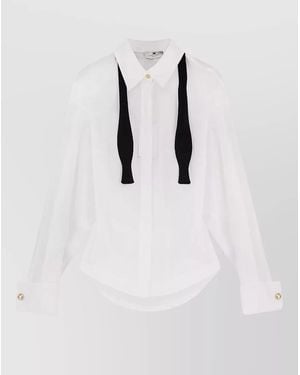 Elisabetta Franchi Collared Top Contrast Tie Detail Tone - White