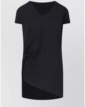 Rick Owens Short Sleeves With Asymmetric Hem And V-Neckline - Black