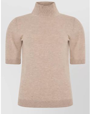 Max Mara Wool High-Neck Short-Sleeve Sweater - Natural