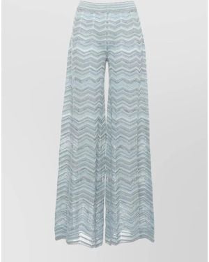 D.exterior Lurex Chevron High Waist Sheer Wide Trousers - Blue