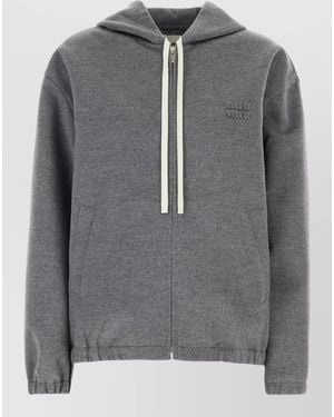 Miu Miu Wool Blend Hooded Jacket Elasticated Finish - Gray