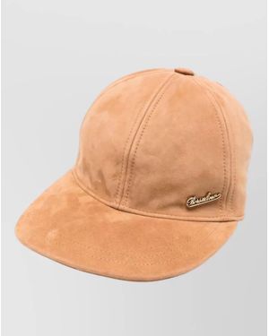 Borsalino Suede Leather Cap Featuring Curved Brim - Natural