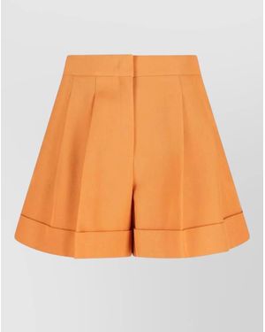 Fendi Wool Pleated Tailored Shorts - Orange