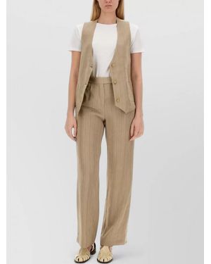 Alysi Linen Pants Elastic Waist Belt Loops - Natural