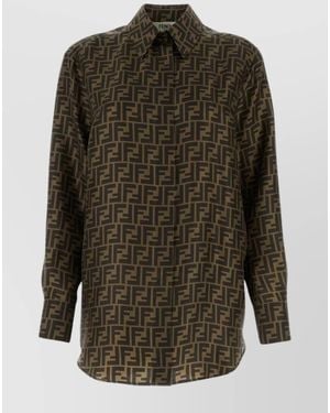 Fendi Silk Logo Print Long-Sleeve Shirt - Green