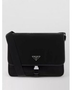 Prada Canvas Crossbody Shopping Bag Front Flap - Black
