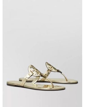 Tory Burch Signature Flat Slides Metallic Leather - White