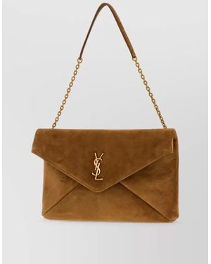 Saint Laurent Cassandre Suede Clutch Bag - Brown