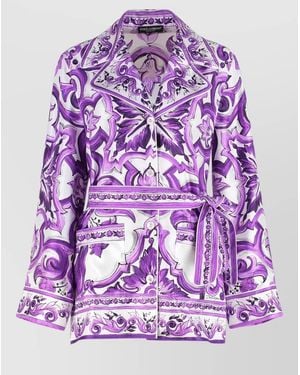 Dolce & Gabbana Twill Shirt Jacket Belted Waist Maiolica - Purple