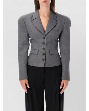 Magda Butrym Wool Fitted Short Single-Breasted Blazer - Grey