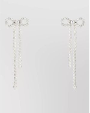 Self-Portrait Brass Bow Drop Earrings Pearl Strands - White