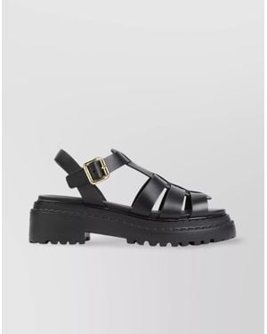 Prada Leather Flatform Sandals - Grey