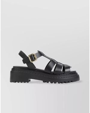 Prada Leather Flatform Sandals - Grey