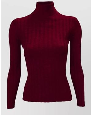 LA ROSE Cashmere Silk Ribbed High-Neck Sweater - Red