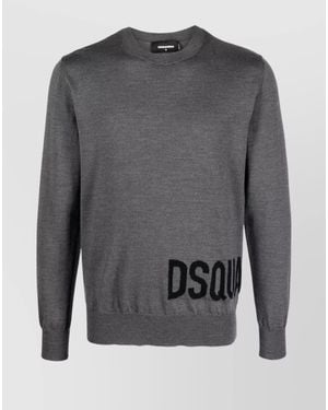 DSquared² Ribbed Hem Long Sleeve Crew Neck Sweater - Gray