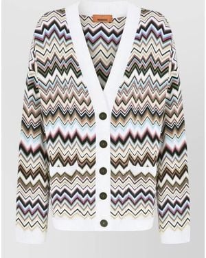 Missoni Ribbed Knit Wool V-Neck Cardigan - White