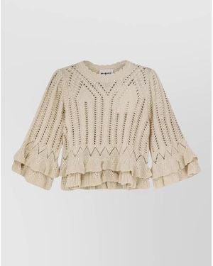Isabel Marant Cotton Jumper Ruffles Crew Neck Bell Sleeves - Natural