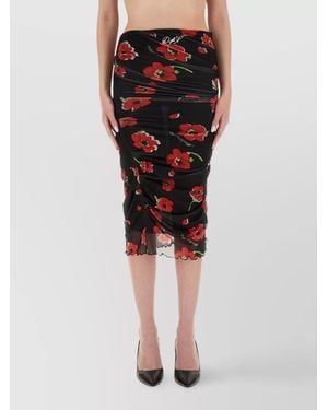 Moschino Floral Mesh Overlay Midi Dress - Black