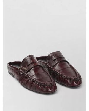 Saint Laurent Loafers Round Toe Textured Finish Design - Brown
