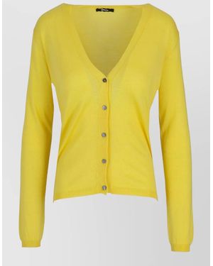 LA ROSE Cashmere Cropped V-Neck Cardigan - Yellow