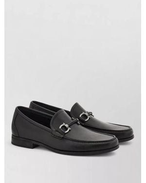 Ferragamo Gancini Detail Tubular Leather Loafers Rubber Sole - Black