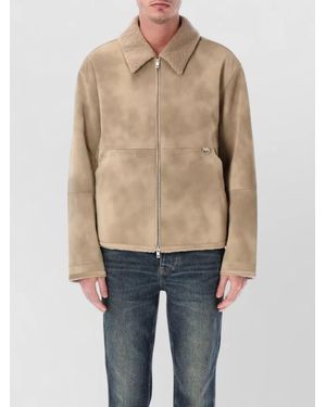 Represent Shearling Collar Jacket Metal Ring Detail - Blue