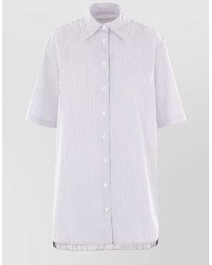 Niccolò Pasqualetti Striped Shirt Ruffle Trim Collared Short Sleeves - White