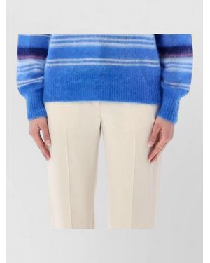 Isabel Marant Mohair Blend Crew Neck Striped Knit - Blue