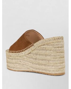Gianvito Rossi Suede Peep Toe Espadrille Sole Sandals - Natural