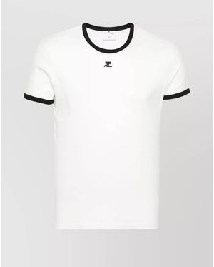 Courreges Cotton Contrast-Trim Logo-Embroidered T-Shirt - White
