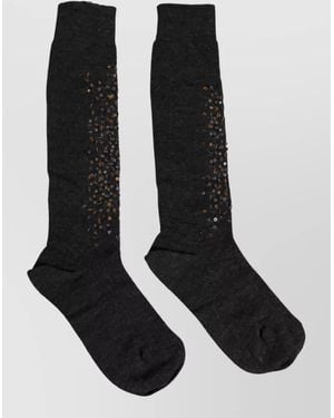 Dolce & Gabbana Sequined Wool Knee-High Socks - Black
