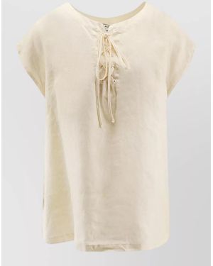 Aspesi Cap Sleeve Top Lace Up Design - Natural