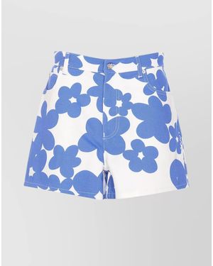 Marni Printed Cotton Knee-Length Shorts - Blue