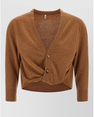 R13 Cardigan Tie Front Cropped Ribbed Cuffs V Neckline - Brown