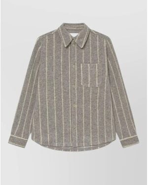 Les Deux Nylon Silk Jacket Striped Chest Pocket Long Sleeves - Grey