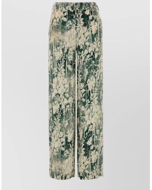 PT Torino Lorenza Satin Wide Leg Printed Trousers - Green