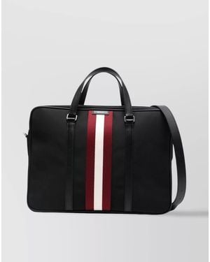 Bally Leather Trim Laptop Bags With Stripe Detailing - Black