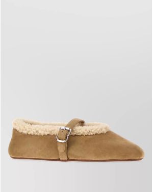 Alaïa Suede Leather Ballerina Slippers - Natural