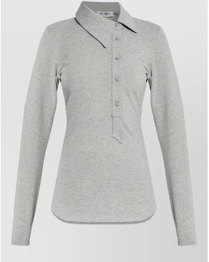 The Attico Cotton Long-Sleeve Polo Shirt - Gray