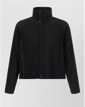 Homme Plissé Issey Miyake Pleated High Neck Padded Coat - Black