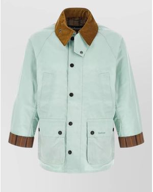 Barbour Bedale Jacket Contrast Collar Flap Pockets - Green