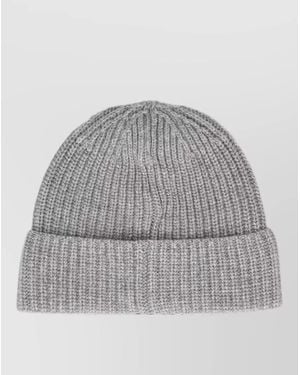 Stone Island Logo Knit Beanie Hat Casual Cuff - Gray