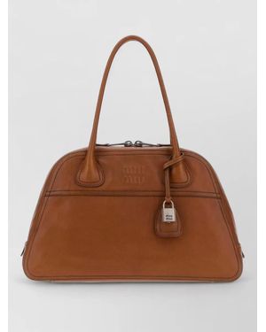 Miu Miu Leather Vivant Large Shopping Tote Bag - Brown