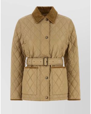 Burberry Belted Waist Corduroy Collar Quilted Design - Natural