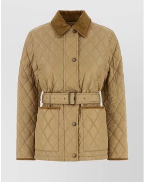 Burberry Belted Waist Corduroy Collar Quilted Design - Natural