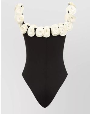 LaRevêche Hilal One Piece Swimsuit Floral Neckline - Black